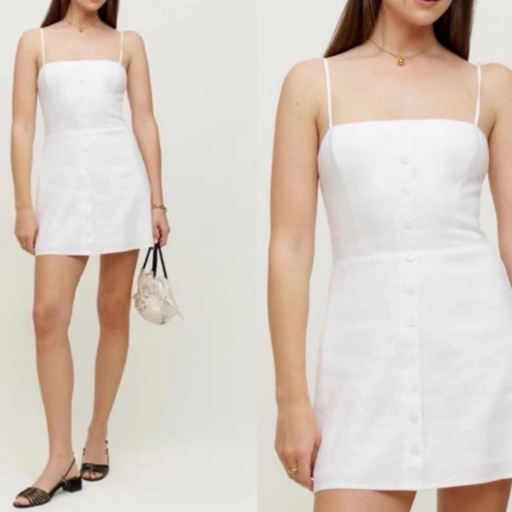 Reformation Huckleberry Linen Dress in White Size 10 NWT $ 178